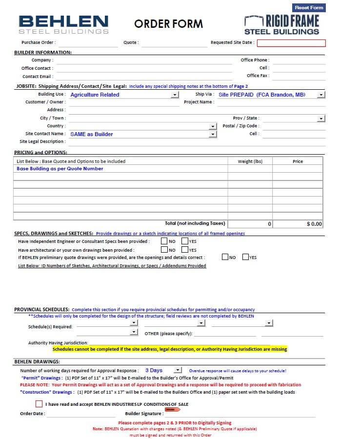 Rigid Frame Order Form Pdf File Preview