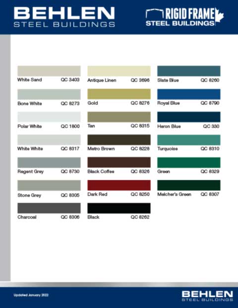 Behlen Industries - Rigid Frame Colour Guide