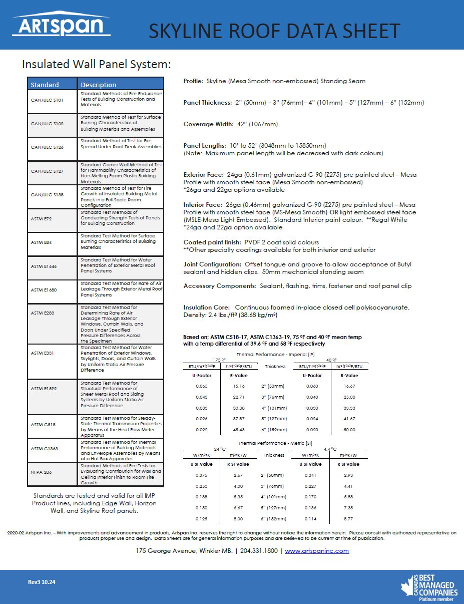 Behlen Industries - Artspan Skyline Data Sheet